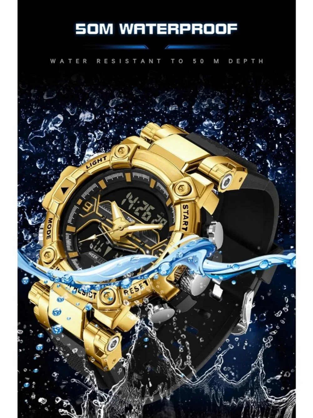 Men's Gold Analog Quartz Cool Designer Hombres Unique Electronics Duty Watch